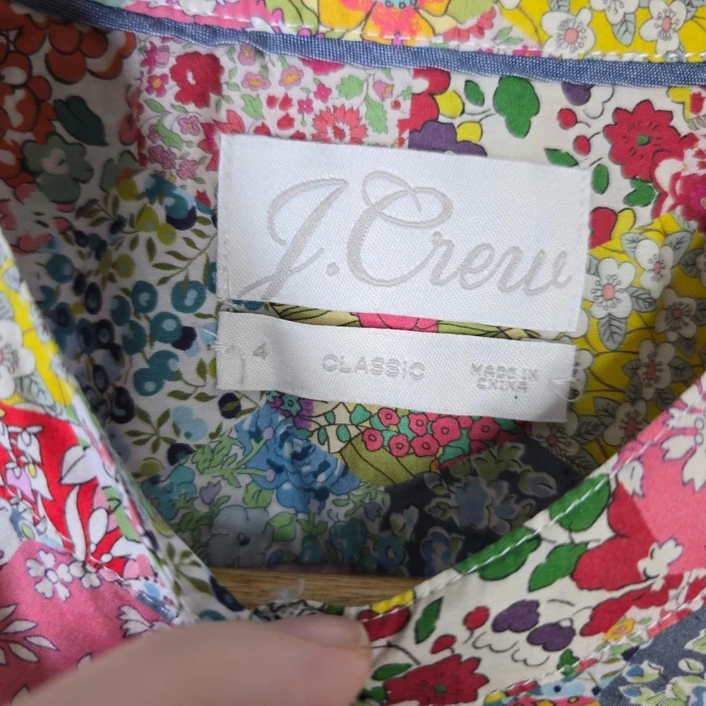 J Crew Liberty Patchwork Dream Floral Womens Puff Sleeve Button Up Shirt Sz 4 - Picture 4 of 5